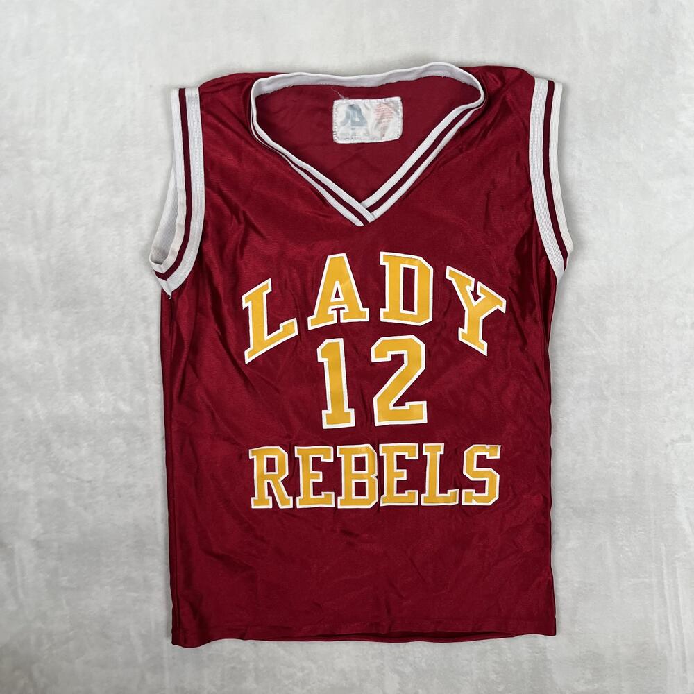 Vintage Lady Rebels Basketball Jersey Womens M Red Sports Belle USA Made